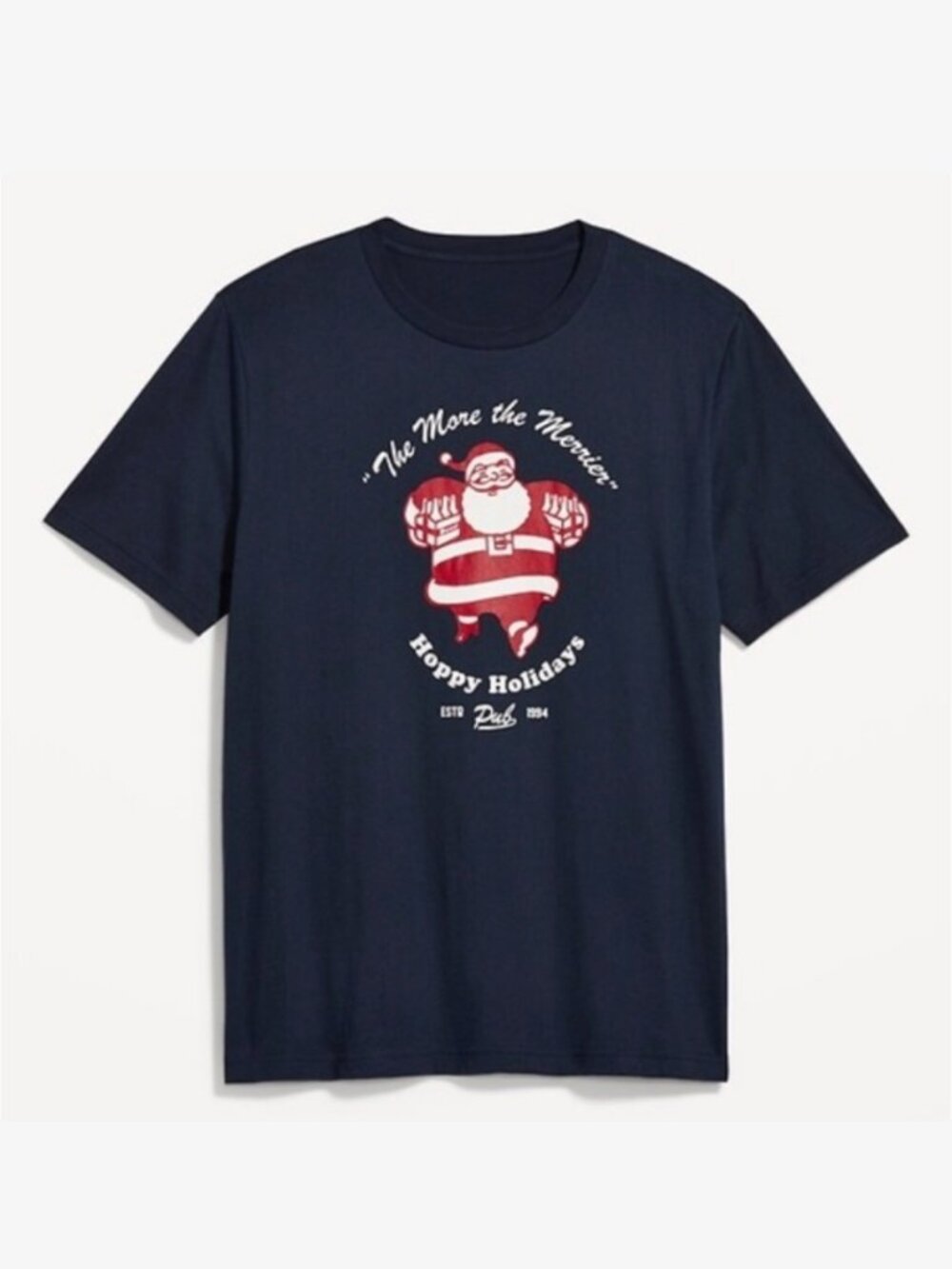 Old Navy Men's Holiday Soft Washed Graphic Tee Santa Pubs Holidays Navy Red (M)